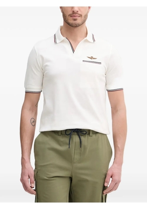 Aeronautica Militare logo-embroidered striped-trim polo shirt - Neutrals