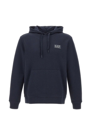Ea7 Emporio Armani logo-patch ribbed hoodie - Blue