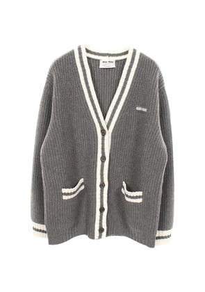 Miu Miu Pre-Owned 2010s logo rib-knit cardigan - Grey