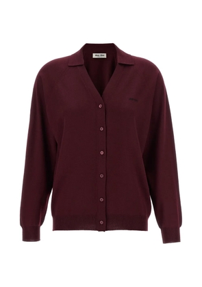 Miu Miu logo-intarsia wool cardigan - Red