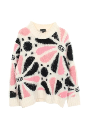 CHANEL Pre-Owned 1986-1988 Coco Mark floral-pattern sweater - White