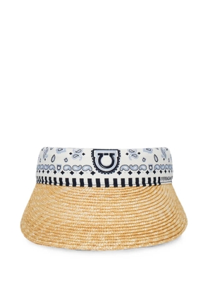 Ferragamo Arabesque-print straw visor - Blue