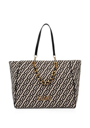 LIU JO large jacquard chain-detail tote bag - Neutrals