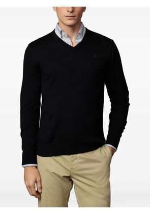 Hackett London embroidered-logo V-neck cotton jumper - Black