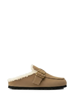 Prada shearling-lined buckle-fastening mules - Neutrals