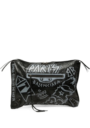 Balenciaga Pre-Owned 2018 Lambskin Motocross Classic Graffiti All Over Zip Around Flat clutch bag - Black