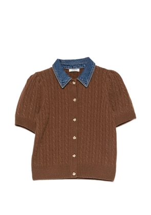 SANDRO cable-knit short-sleeve cardigan - Brown