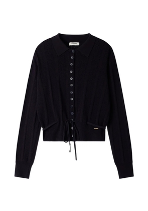 SANDRO pointelle-knit drawstring cardigan - Blue