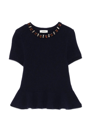 SANDRO crystal-embellished short-sleeve top - Blue