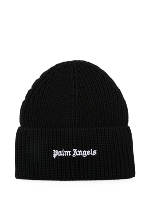 Palm Angels logo-embroidered ribbed-knit beanie - Black