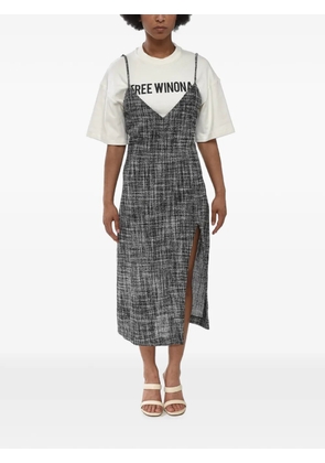 Off-White tweed-effect layered-design midi dress - Black