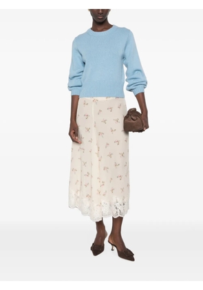 P.A.R.O.S.H. Spano floral-print lace-trim midi skirt - Neutrals