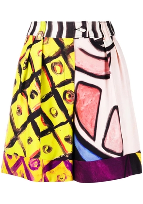 Moschino abstract-print pleated shorts - Yellow