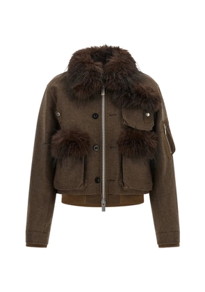 sacai faux-fur wool jacket - Brown
