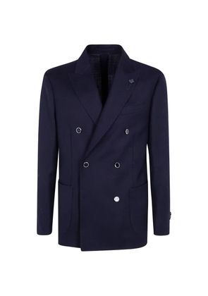 Lardini flower-pin double-breasted blazer - Blue