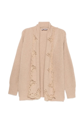 ERMANNO FIRENZE lace-trim ribbed-knit cardigan - Neutrals