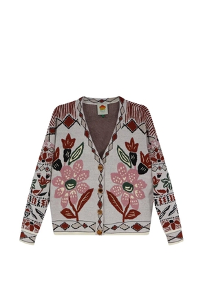 FARM Rio off-white Ainika embroidered flower knit cardigan - Neutrals