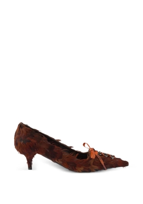 Prada Feather-embellished satin pumps - Brown