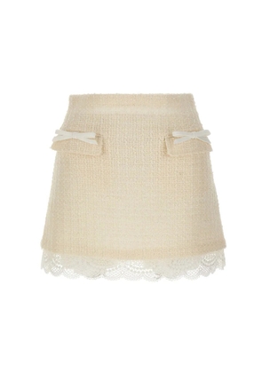 Self-Portrait mini lace-hem bouclé skirt - White