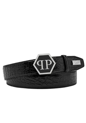 Philipp Plein leather belt cocco hexagon - Black
