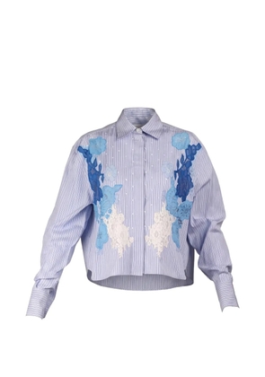 Valentino Garavani floral-applique striped shirt - Blue