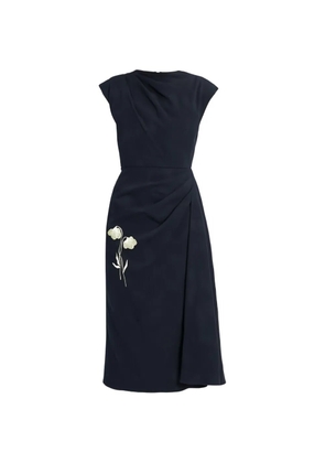 ERDEM flower-jacquard draped midi dress - Blue