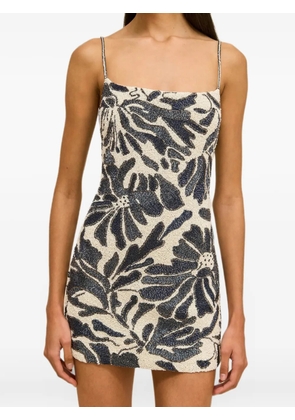 Cult Gaia Bebe bead-embellished floral-print mini dress - Neutrals