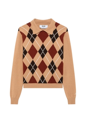 MSGM argyle-pattern polo-collar sweater - Neutrals