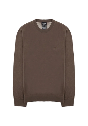Giorgio Armani logo-embroidered virgin wool sweater - Brown