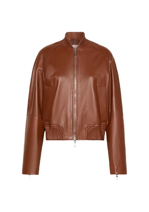 Sportmax ribbed-trim leather jacket - Brown