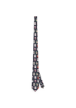 Les Deux stamp-print silk tie - Black