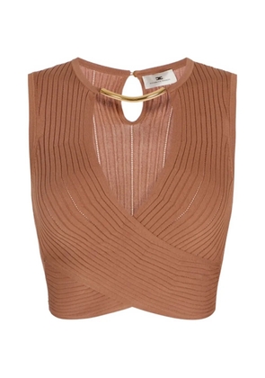 Elisabetta Franchi ribbed-knit wrap-front top - Brown