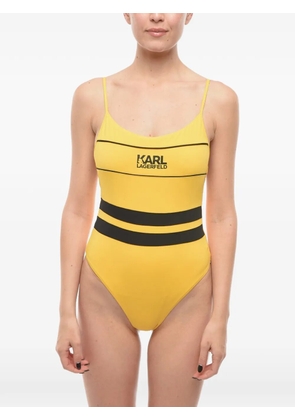Karl Lagerfeld logo-print striped swimsuit - Yellow