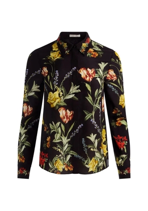 alice + olivia floral-print silk shirt - Black