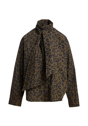 Essentiel Antwerp Khaleesi leopard-print pussy-bow shirt - Green