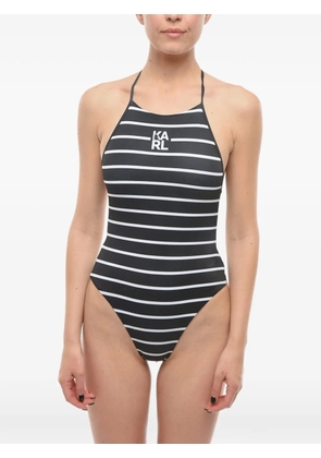 Karl Lagerfeld striped logo-print swimsuit - Black
