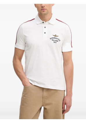 Aeronautica Militare logo-embroidered side-stripe Polo shirt - White