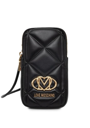 Love Moschino quilted logo-plaque phone bag - Black