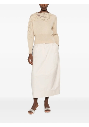 Ermanno Scervino sequin-embellished lace-insert cashmere sweater - Neutrals