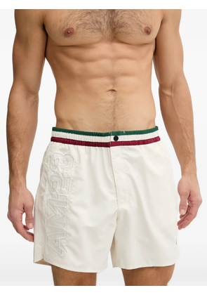 Aeronautica Militare logo-embroidered striped-waistband swim shorts - White