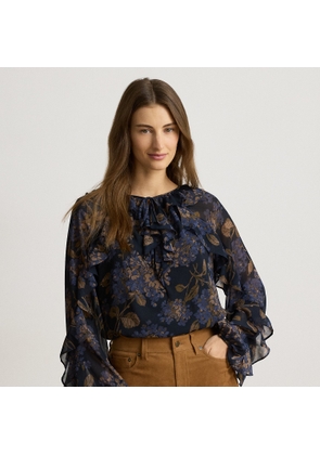 Ruffle-Trim Floral Georgette Blouse