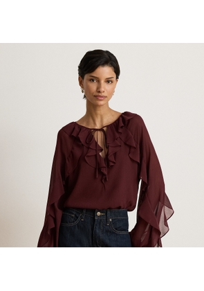 Ruffle-Trim Crinkle Georgette Blouse