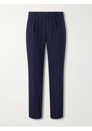 Drake's - Games Straight-leg Pinstriped Cotton and Linen-Blend Suit Trousers - Men - Blue - UK/US 30