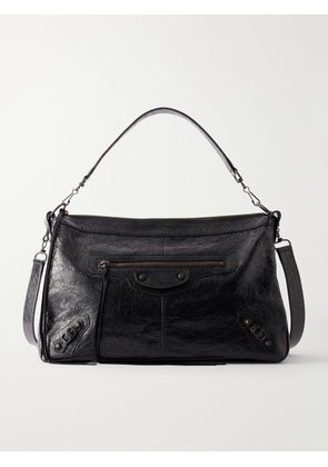 Balenciaga - Le City Moto Medium Embellished Crinkled-Leather Messenger Bag - Men - Black