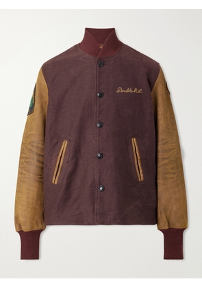 RRL - Logo-Embroidered Cotton-Corduroy and Leather Bomber Jacket - Men - Burgundy - S