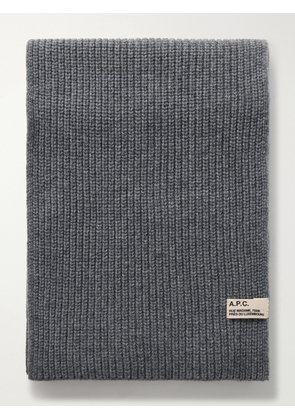 A.P.C. - Sasha Ribbed-Knit Wool and Cashmere-Blend Scarf - Men - Gray