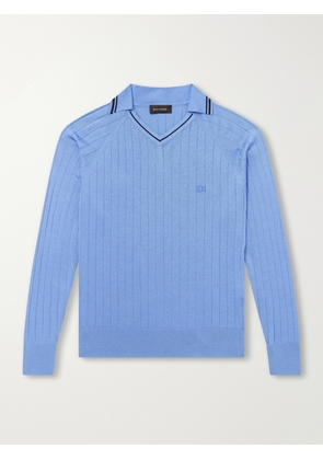 Wales Bonner - Roots Logo-Embroidered Knitted Polo Shirt - Men - Blue - S