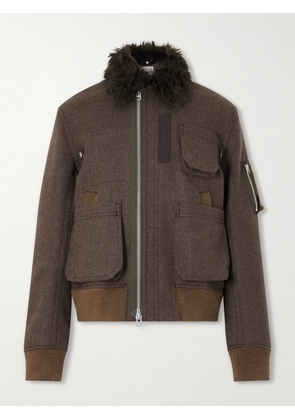 Sacai - Melton Plush-Trimmed Wool Blouson Jacket - Men - Brown - 1