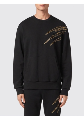 Plein Sport Contrast Logo Cotton Crewneck Sweatshirt with Dropped Shoulders
