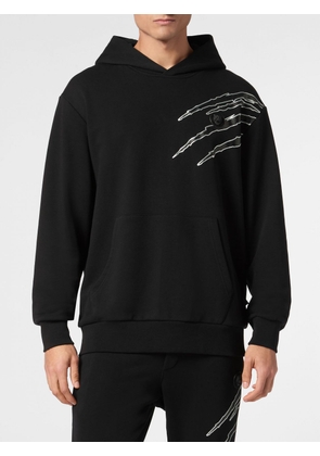 Plein Sport Cotton Hoodie with Graphic Print and Hexagon Logo